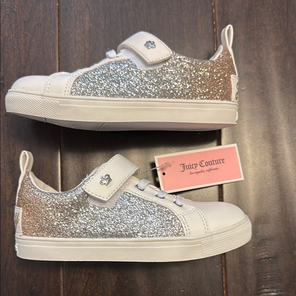 Juicy Couture Toddled Girls Sparkly Glitter Vvana Sneakers - Silver and White